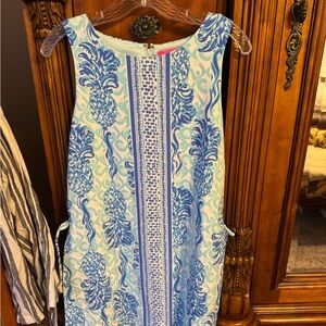 Lilly Pulitzer Blue Sheath Midi Dress Crew Neck Resort Wear